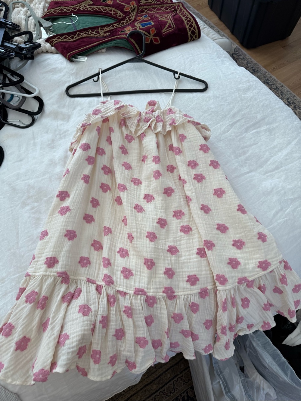For Love And Lemons Cream Dress with Pink Floral Appliqués